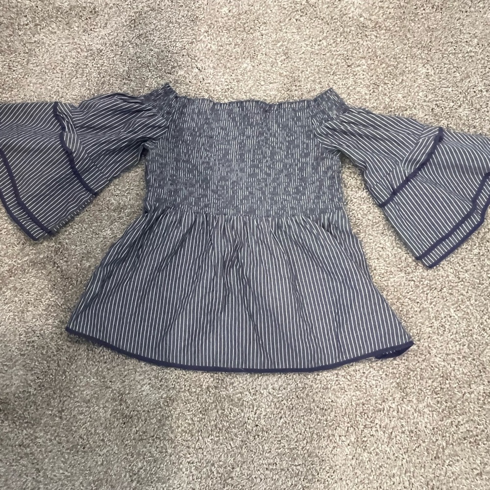 Striped Off-Shoulder Bell Sleeve Top